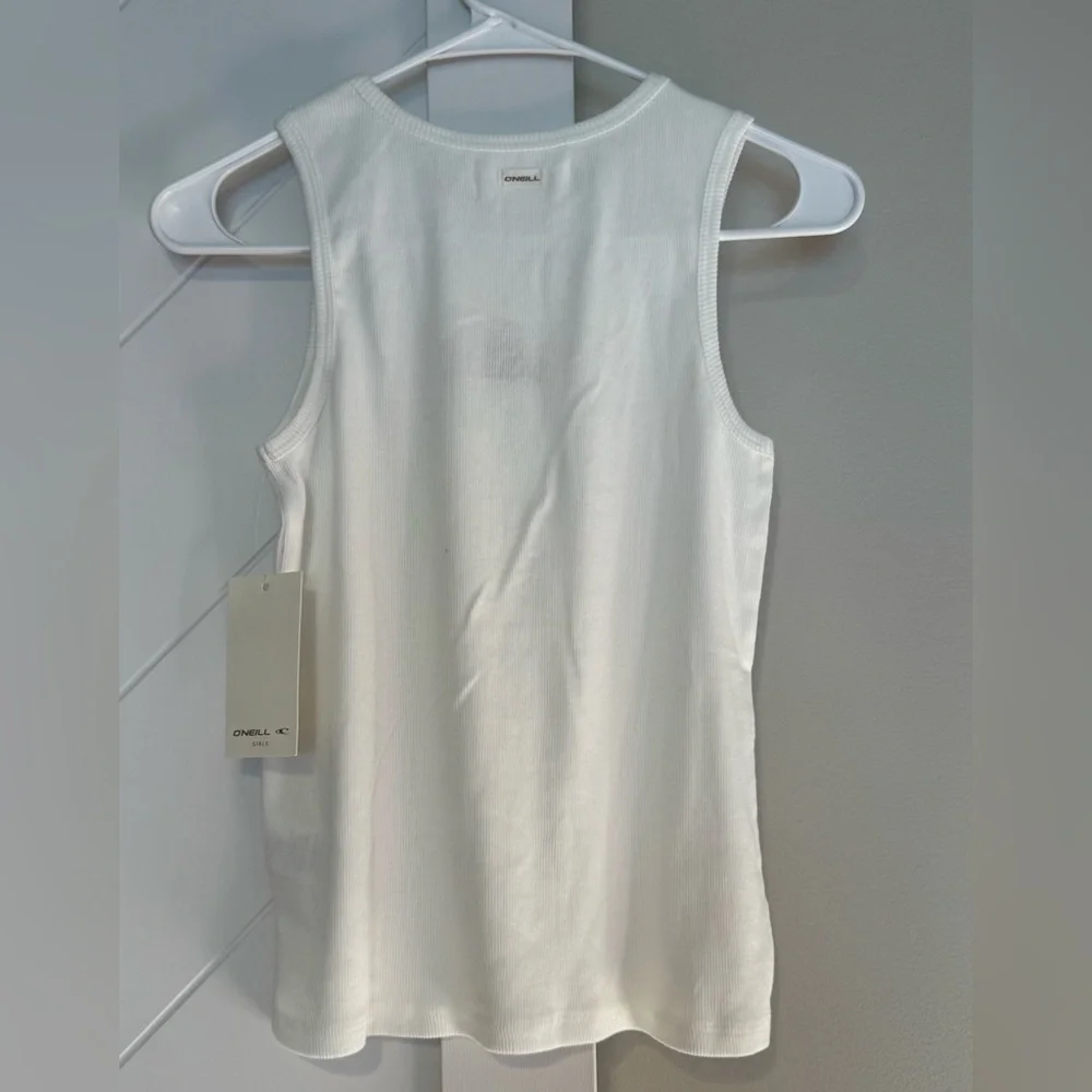 O’Neill Girls XL White Ribbed Tank Top NWT Sunset Logo Graphic